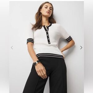 White House Black Market White and Black Button-Down Shirt